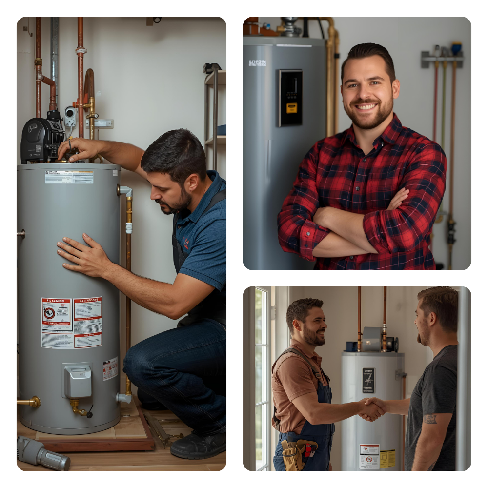Technicien installant un boiler